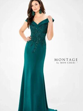 Montage by Mon Cheri 220932 Evening Gown Emerald Green - NWT Size 10, MSRP $800